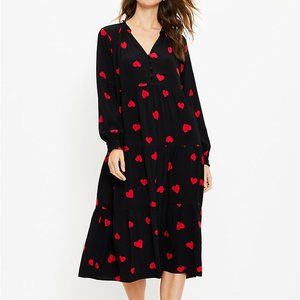 Heart Tiered Button Midi Swing Dress
